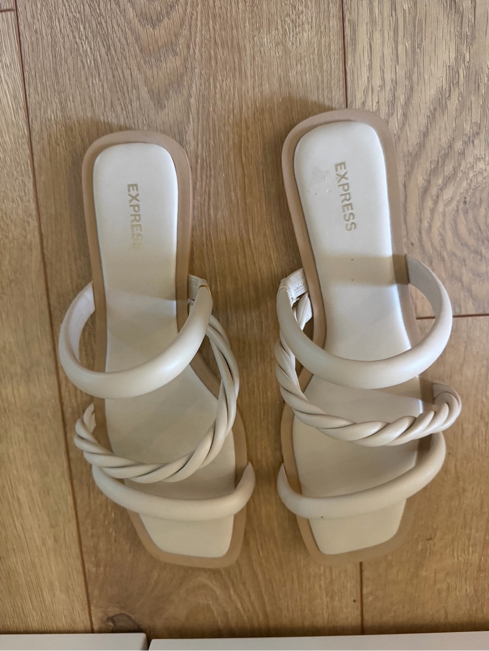 Express Cream Braided & Tubular Strap Slide Sandals